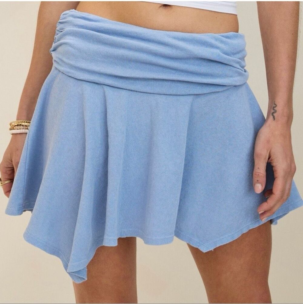 Aerie Fold Over Mini Skirt blue Soft Stretch Womens Medium NEW